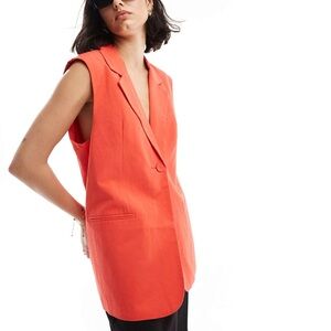 ASOS DESIGN sleeveless tailored blazer with linen look in red XS